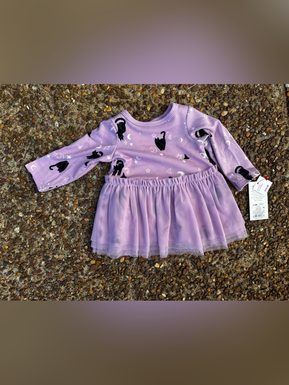 Cat & Jack Lilac Tulle Skirt Dress with Black Cat Print